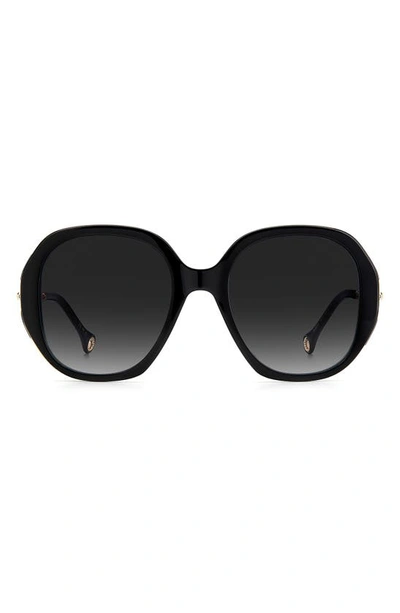 Shop Carolina Herrera Round Sunglasses In Black / Grey Shaded
