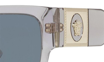 Shop Versace 56mm Rectangle Sunglasses In Transparent Grey/ Dark Blue