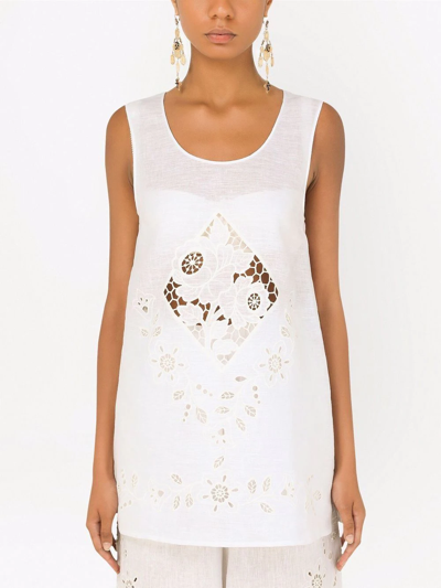 Dolce & Gabbana Broderie-anglais Longline Top In White