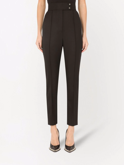 Dolce & Gabbana Logo-plaque High-waisted Tailored Trousers In Black
