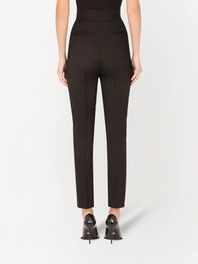 Dolce & Gabbana Logo-plaque High-waisted Tailored Trousers In Black