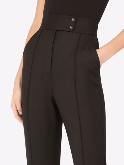 Dolce & Gabbana Logo-plaque High-waisted Tailored Trousers In Black