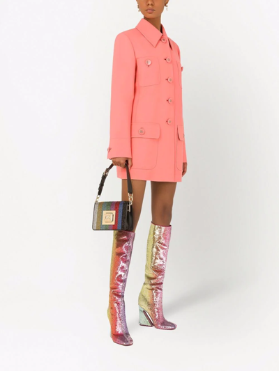 Shop Dolce & Gabbana Longline Wool Coat In Pink