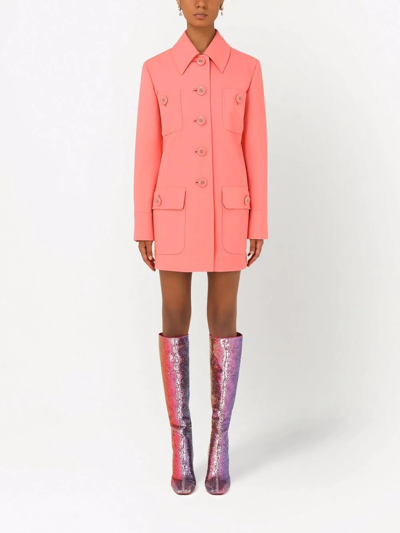 Shop Dolce & Gabbana Longline Wool Coat In Pink