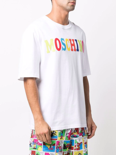 Shop Moschino Colour-blocked Logo T-shirt In Weiss
