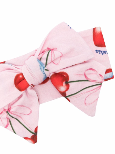 Monnalisa Cherry Print Bow Headband In Pink
