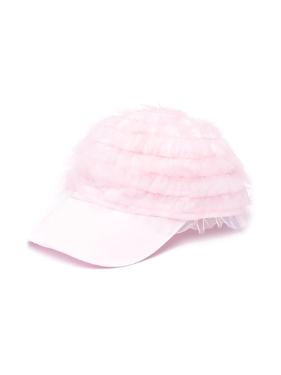 Shop Monnalisa Ruffled Baseball Cap In Pink