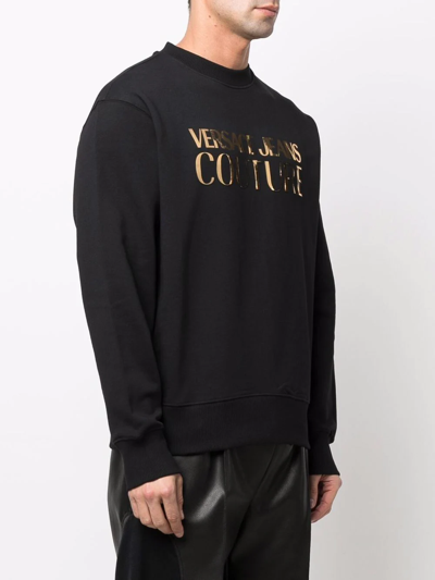 Shop Versace Jeans Couture Logo-print Metallic Sweatshirt In Schwarz