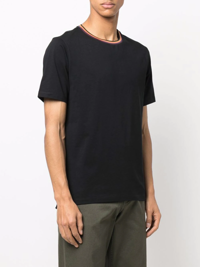 Paul Smith Stripes Logo Collar T-shirt In Schwarz