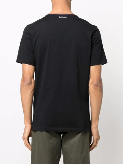 Paul Smith Stripes Logo Collar T-shirt In Schwarz