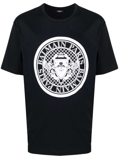 Shop Balmain Logo Crest-print T-shirt In Schwarz