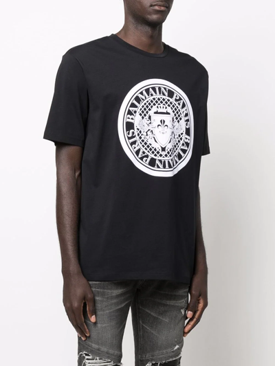 Shop Balmain Logo Crest-print T-shirt In Schwarz