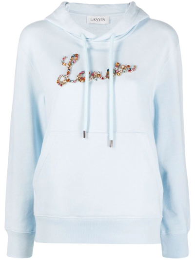 Shop Lanvin Crystal-embellished Logo Hoodie In Blau