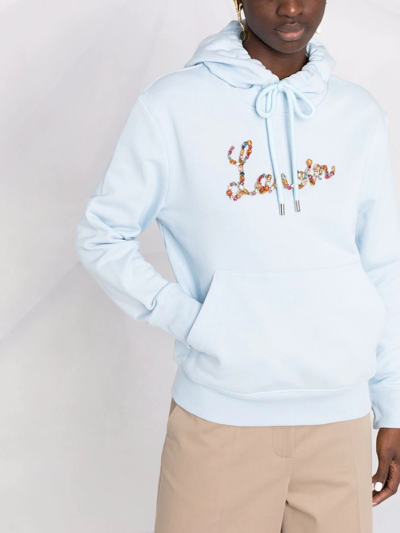 Shop Lanvin Crystal-embellished Logo Hoodie In Blau