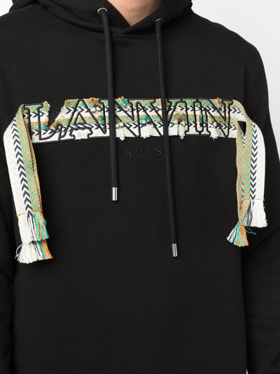 Shop Lanvin Frayed-logo Long-sleeved Hoodie In Schwarz