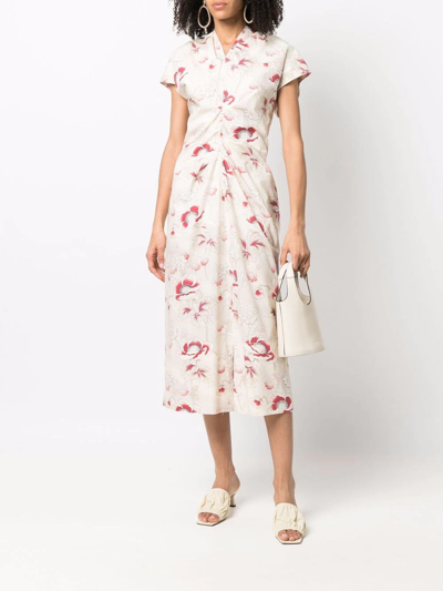 Shop Colville Foral-print Ruched Midi Dress In Nude