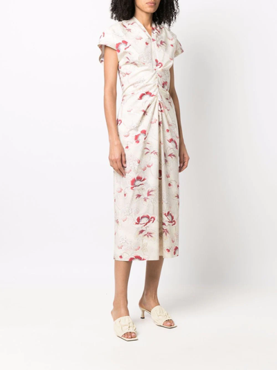 Shop Colville Foral-print Ruched Midi Dress In Nude