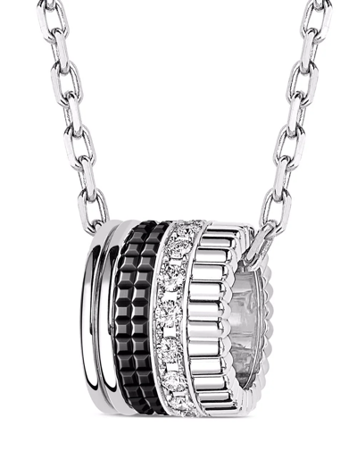 Shop Boucheron 18kt White Gold Quatre Black Diamond Ring Pendant In Silver
