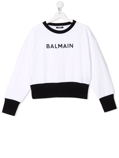 Shop Balmain Teen Logo-print Sweatshirt In White