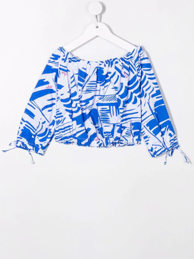 Msgm Graphic-print Long-sleeve Top In Blue