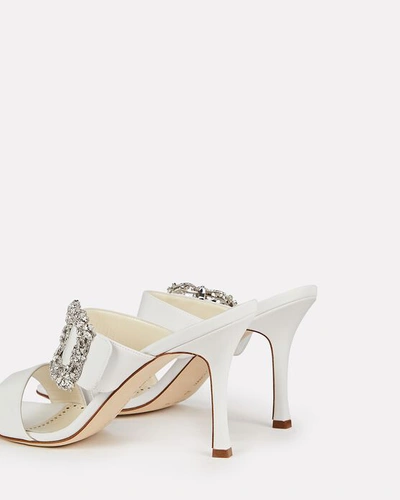 Shop Manolo Blahnik Gable Silk Buckle Slide Sandals In White