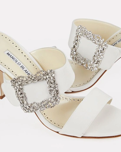 Shop Manolo Blahnik Gable Silk Buckle Slide Sandals In White