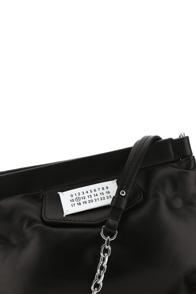 Maison Margiela Puffy Jet-black Leather Bag With Logo Patch And Silver Hardware In Black