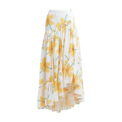 Shop Marni Orchids Print Ramie Skirt In Maize