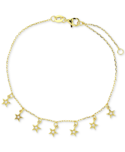 Shop Macy's Cubic Zirconia Dangle Star Chain Bracelet In Sterling Silver Or 14k Gold-plated Sterling Silver In Yellow