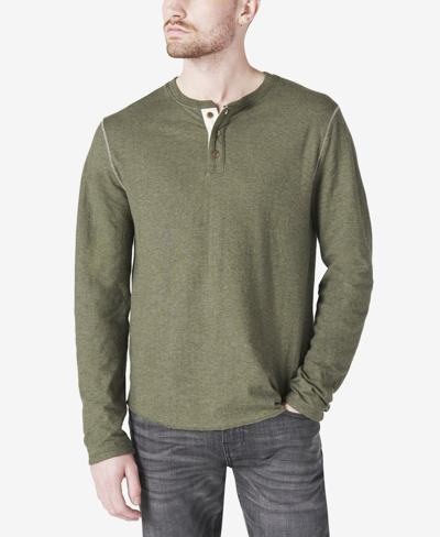 Shop Lucky Brand Men's Duo-fold Henley Long Sleeve Sweater In Olive