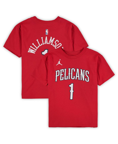 Shop Jordan Preschool Boys And Girls  Zion Williamson Red New Orleans Pelicans Statement Edition Name And
