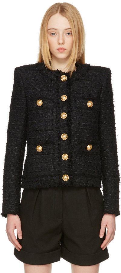 Shop Balmain Black Tweed Jacket In 0pa Noir