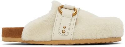 Shop See By Chloé Off-white Shearling Gema Mule Loafers In 100-white