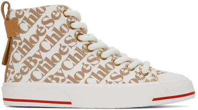 Shop See By Chloé Off-white & Brown Aryana Sneakers In 101-natural