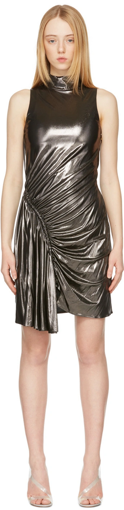 Shop Balmain Black Ruched Dress In Eac Noir Silver