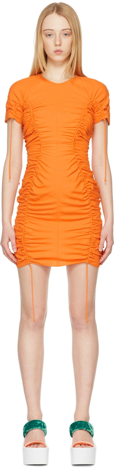 Shop Stella Mccartney Orange Ruched Bodycon Short Dress In 7501 Bright Orange