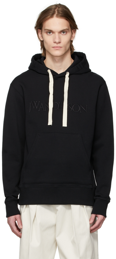 Jw Anderson Logo-embroidered Drawstring Hoodie In Black | ModeSens