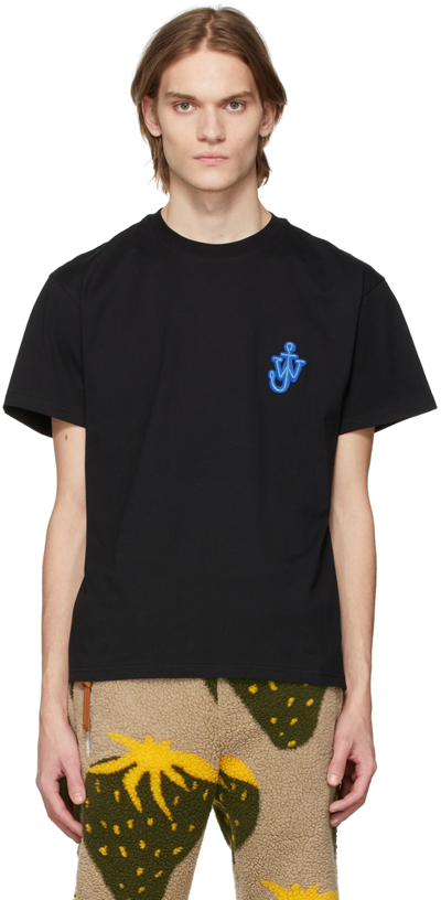 Shop Jw Anderson Black Anchor Patch T-shirt In 999 Black