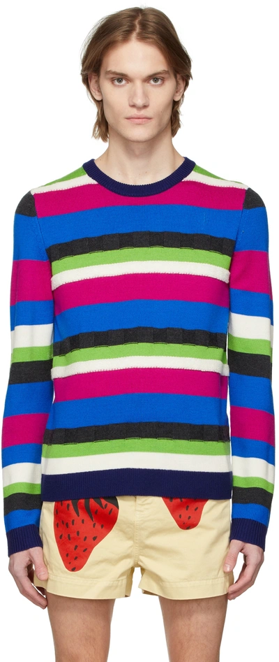 Jw Anderson Logo-embroidered Striped Merino Sweater In 700 Purple
