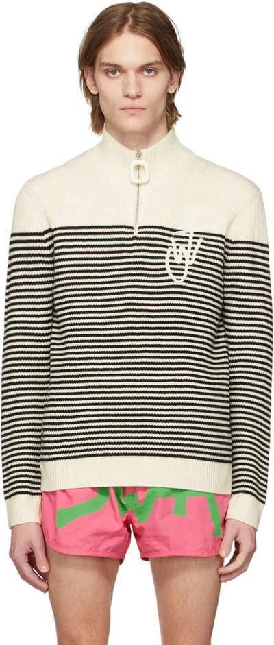 Shop Jw Anderson Off-white Puller Striped Zip-up Sweater In 022 Offw/bl