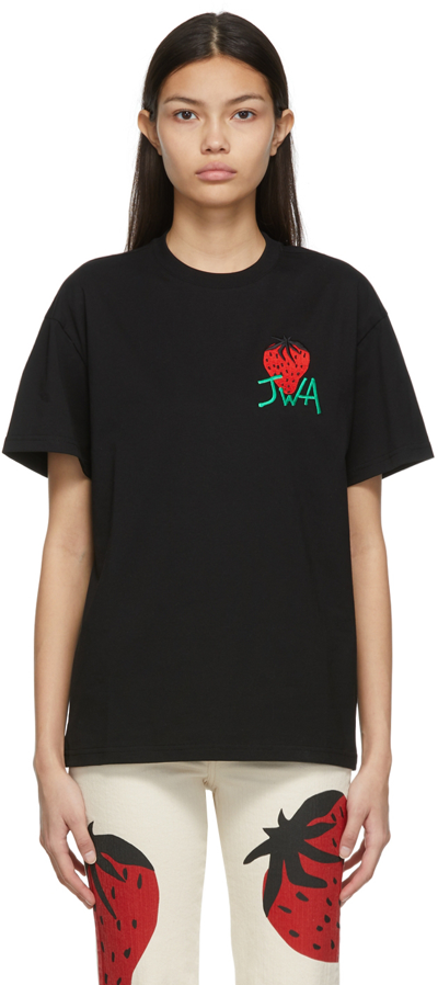 Shop Jw Anderson Black Strawberry Logo T-shirt In 999 Black