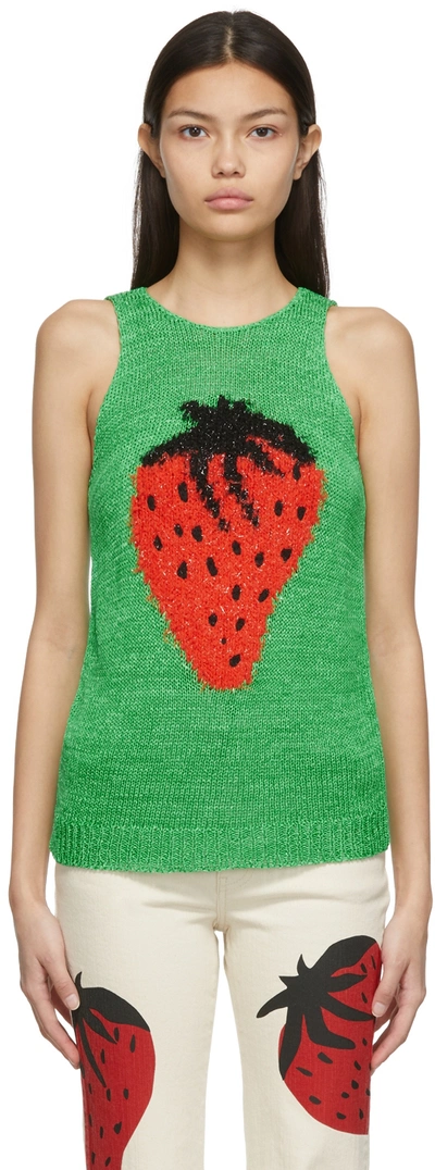 Shop Jw Anderson Green Knit Strawberry Tank Top In 498 Green/red