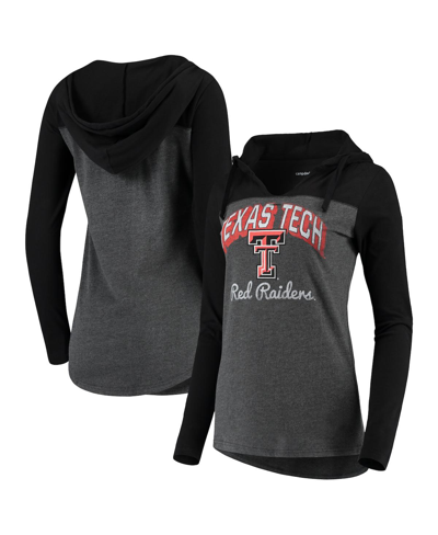Shop Camp David Women's Charcoal Texas Tech Red Raiders Knockout Color Block Long Sleeve V-neck Hoodie T-shirt