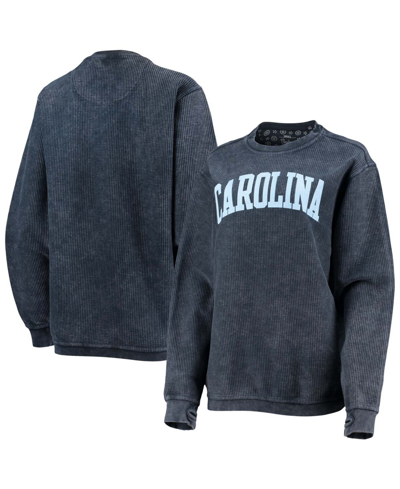Pressbox Women's Navy North Carolina Tar Heels Comfy Cord Vintage-like Wash Basic Arch Pullover Sweatshirt In Navy