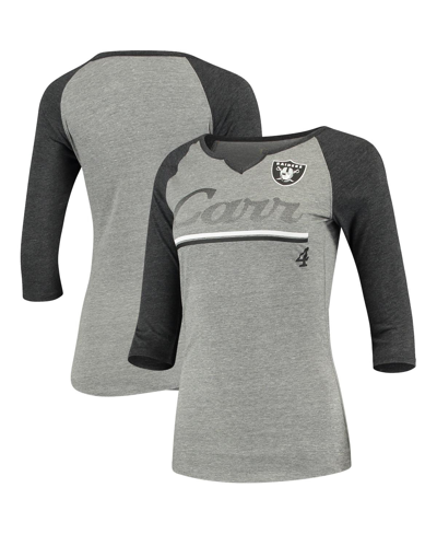 Shop Outerstuff Women's Juniors Derek Carr Heathered Gray And Black Las Vegas Raiders Over The Line Player Name And  In Heathered Gray/black