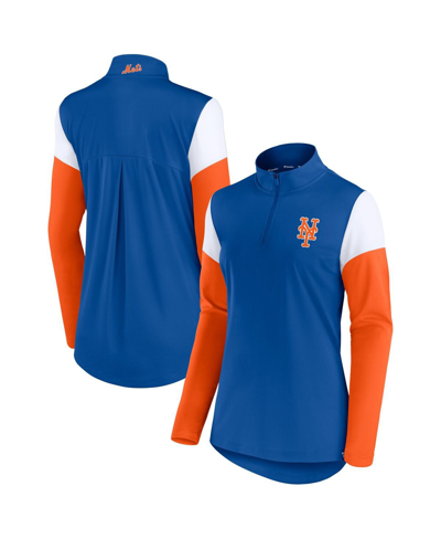 Shop Fanatics Women's  Royal And Orange New York Mets Authentic Fleece Quarter-zip Jacket In Royal/orange