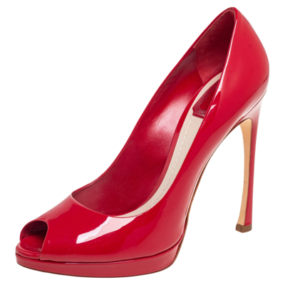 Pre-owned Dior Peep Toe Platform Pumps Size 40 In Red