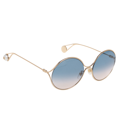 Pre-owned Gucci Gold Tone/blue Gg0253sa Gradient Round Sunglasses