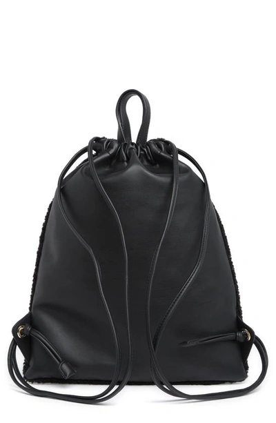 Shop Love Moschino Borsa Brand Logo Faux Shearling Backpack In Nero