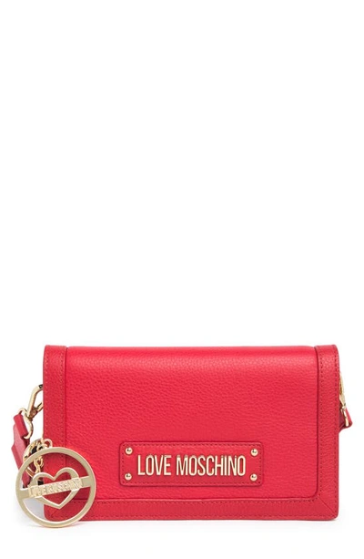 Shop Love Moschino Borsa Natural Grain Leather Crossbody Bag In Rosso